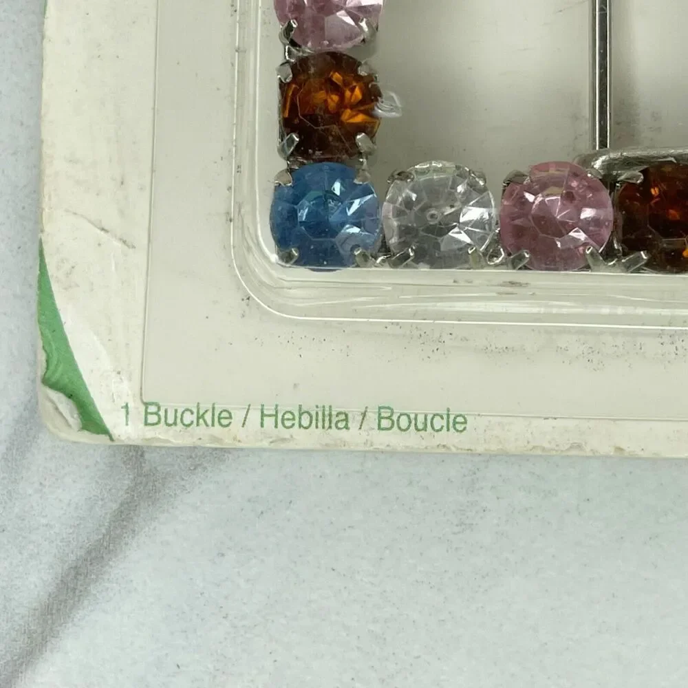 Silver Tone Colorful Rhinestone Square Belt Buckle